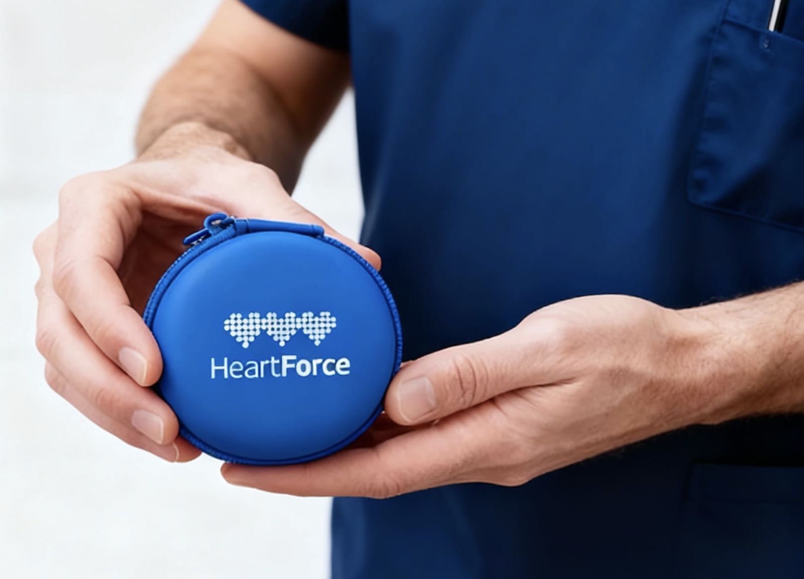 HeartForce blue pouch for CardioClin with healthcare professional